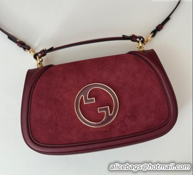 New Design Gucci Blondie Suede Medium Top Handle Bag 815719 Burgundy 2024