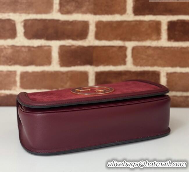 New Design Gucci Blondie Suede Medium Top Handle Bag 815719 Burgundy 2024