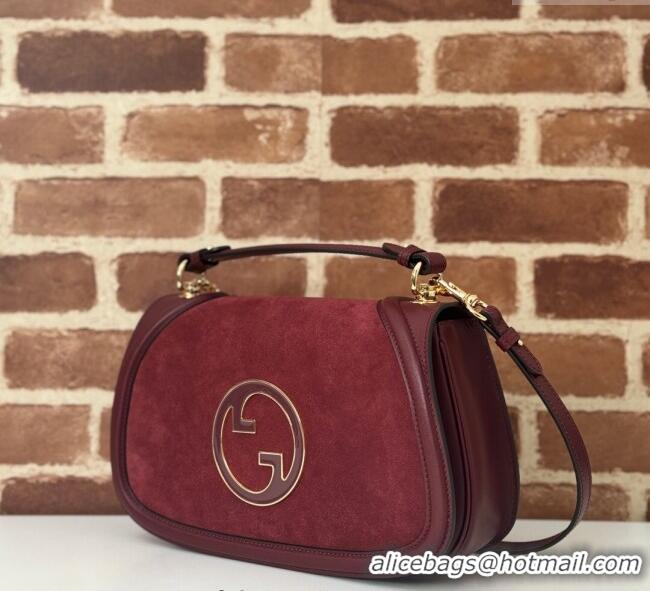 New Design Gucci Blondie Suede Medium Top Handle Bag 815719 Burgundy 2024