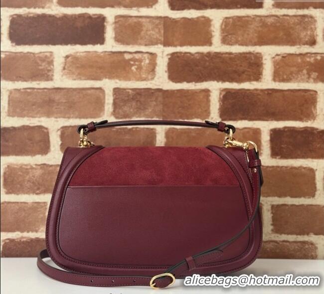 New Design Gucci Blondie Suede Medium Top Handle Bag 815719 Burgundy 2024