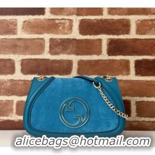 Top Design Gucci Blondie Suede Small Shoulder Bag 815715 Light Blue 2024