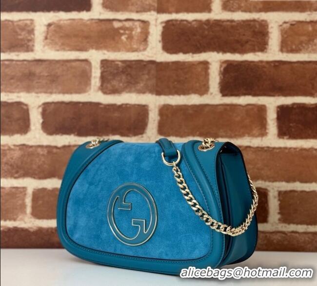 Top Design Gucci Blondie Suede Small Shoulder Bag 815715 Light Blue 2024