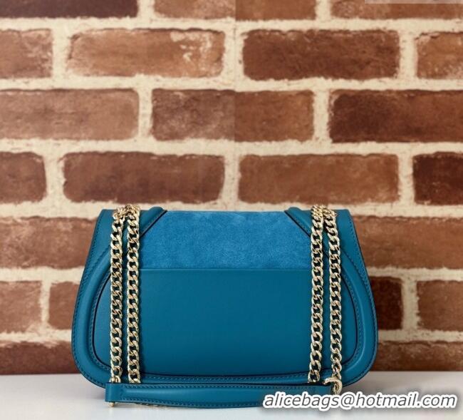 Top Design Gucci Blondie Suede Small Shoulder Bag 815715 Light Blue 2024