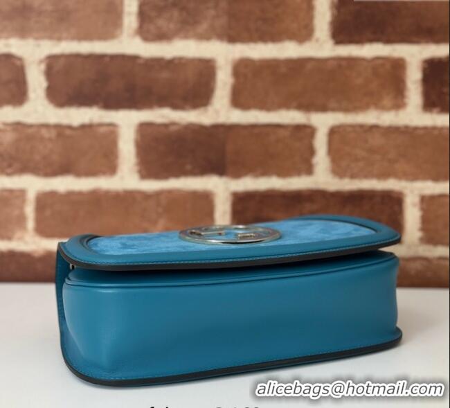 Top Design Gucci Blondie Suede Small Shoulder Bag 815715 Light Blue 2024