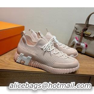 Cheap Price Hermes Lift slip-on sneakers in in knit and grained calfskin Light Pink 0708056