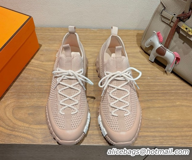 Cheap Price Hermes Lift slip-on sneakers in in knit and grained calfskin Light Pink 0708056