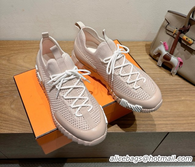 Cheap Price Hermes Lift slip-on sneakers in in knit and grained calfskin Light Pink 0708056