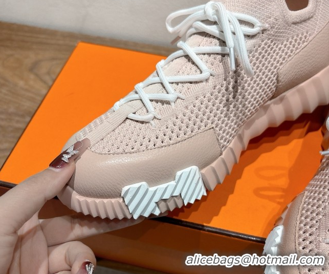 Cheap Price Hermes Lift slip-on sneakers in in knit and grained calfskin Light Pink 0708056