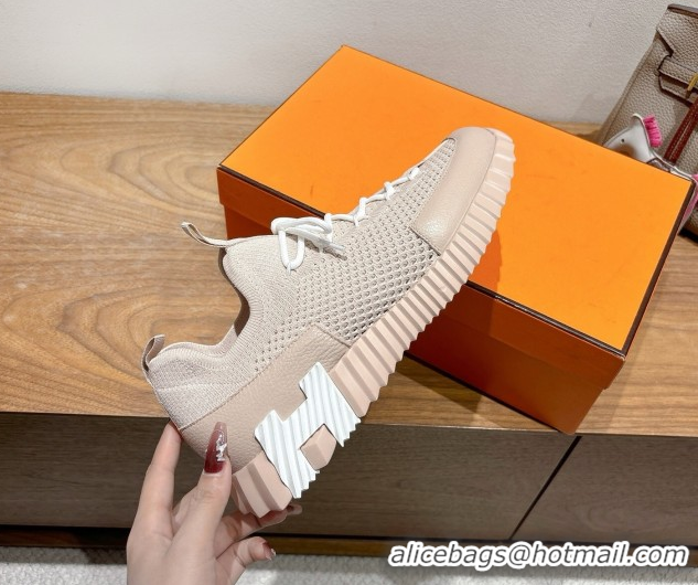 Cheap Price Hermes Lift slip-on sneakers in in knit and grained calfskin Light Pink 0708056