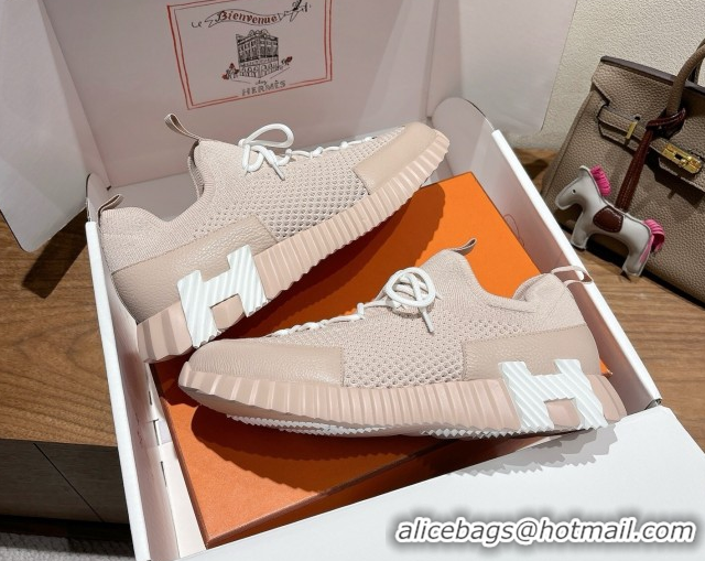 Cheap Price Hermes Lift slip-on sneakers in in knit and grained calfskin Light Pink 0708056