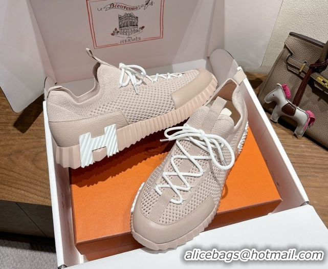Cheap Price Hermes Lift slip-on sneakers in in knit and grained calfskin Light Pink 0708056