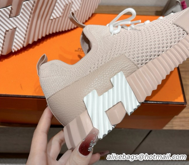 Cheap Price Hermes Lift slip-on sneakers in in knit and grained calfskin Light Pink 0708056