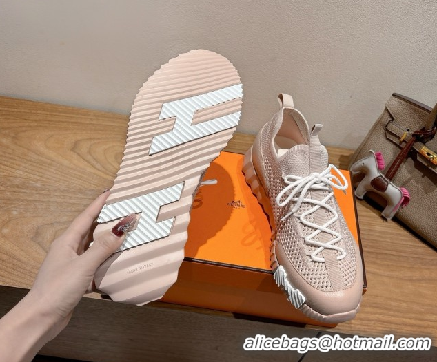 Cheap Price Hermes Lift slip-on sneakers in in knit and grained calfskin Light Pink 0708056