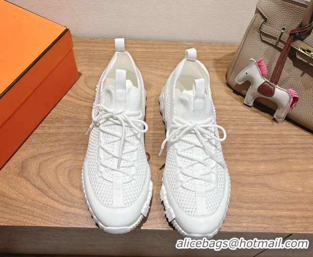 Modern Hermes Lift slip-on sneakers in in knit and grained calfskin All White 2025 H252003
