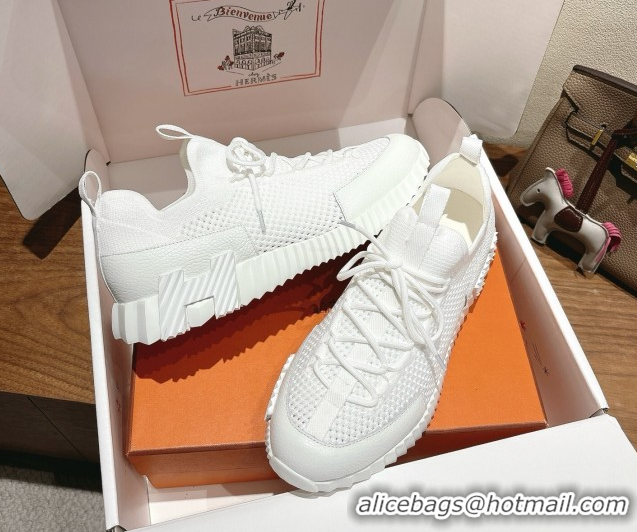 Modern Hermes Lift slip-on sneakers in in knit and grained calfskin All White 2025 H252003