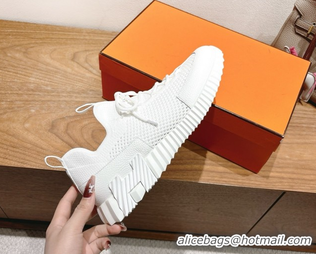 Modern Hermes Lift slip-on sneakers in in knit and grained calfskin All White 2025 H252003