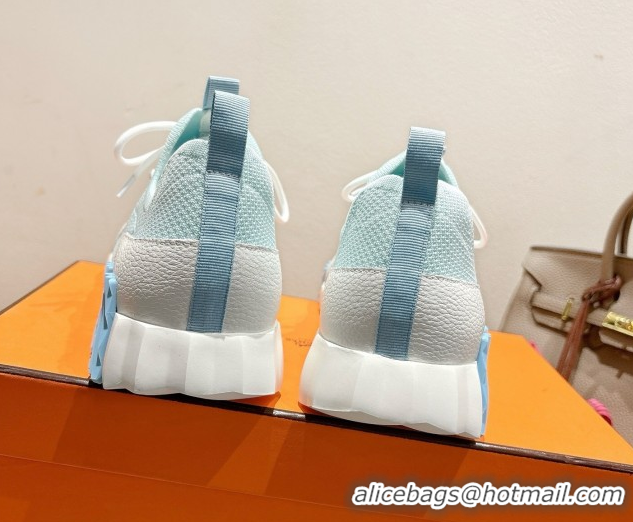 Sumptuous Hermes Lift slip-on sneakers in in knit and grained calfskin Light Blue 2025 H252003
