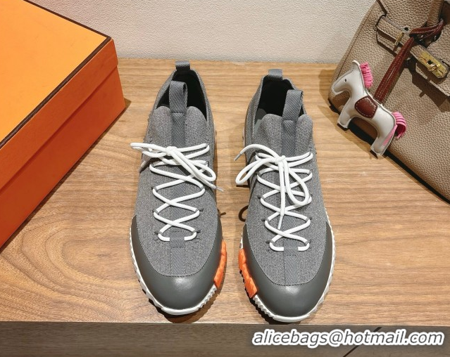 Stylish Hermes Lift slip-on sneakers in in knit and smooth calfskin Dark Grey 2025 H252003
