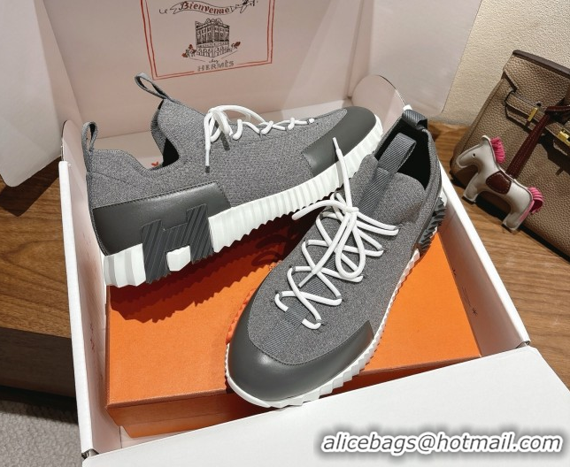 Stylish Hermes Lift slip-on sneakers in in knit and smooth calfskin Dark Grey 2025 H252003