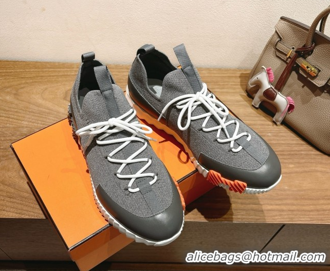 Stylish Hermes Lift slip-on sneakers in in knit and smooth calfskin Dark Grey 2025 H252003