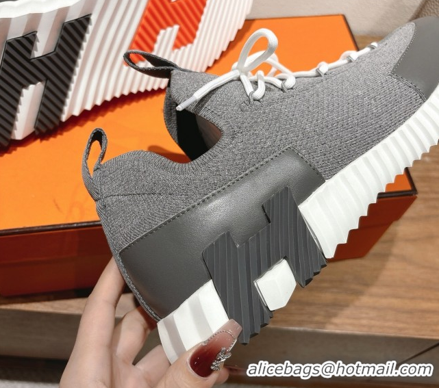 Stylish Hermes Lift slip-on sneakers in in knit and smooth calfskin Dark Grey 2025 H252003