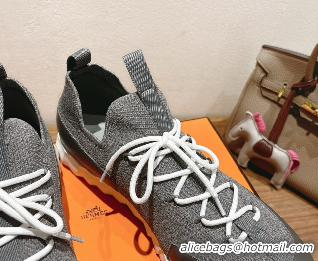 Stylish Hermes Lift slip-on sneakers in in knit and smooth calfskin Dark Grey 2025 H252003