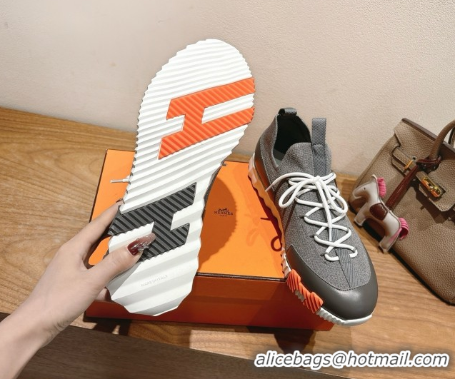 Stylish Hermes Lift slip-on sneakers in in knit and smooth calfskin Dark Grey 2025 H252003