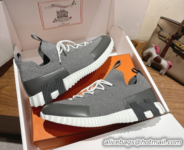 Stylish Hermes Lift slip-on sneakers in in knit and smooth calfskin Dark Grey 2025 H252003
