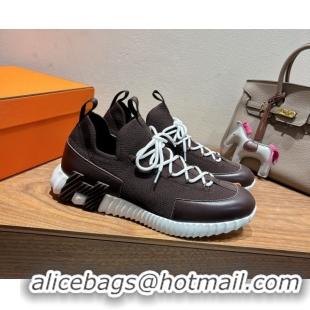 Perfect Hermes Lift slip-on sneakers in in knit and smooth calfskin Dark Brown 2025 H252003