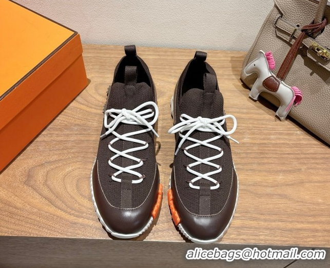 Perfect Hermes Lift slip-on sneakers in in knit and smooth calfskin Dark Brown 2025 H252003