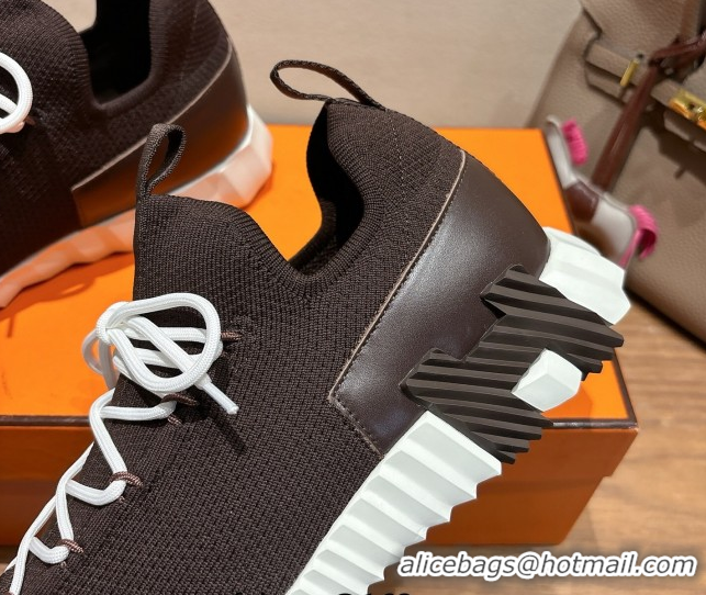 Perfect Hermes Lift slip-on sneakers in in knit and smooth calfskin Dark Brown 2025 H252003