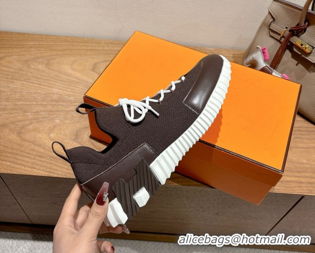 Perfect Hermes Lift slip-on sneakers in in knit and smooth calfskin Dark Brown 2025 H252003