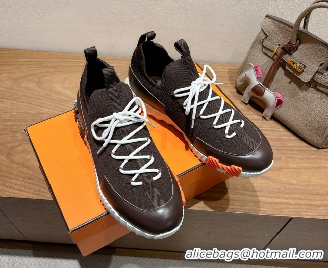Perfect Hermes Lift slip-on sneakers in in knit and smooth calfskin Dark Brown 2025 H252003