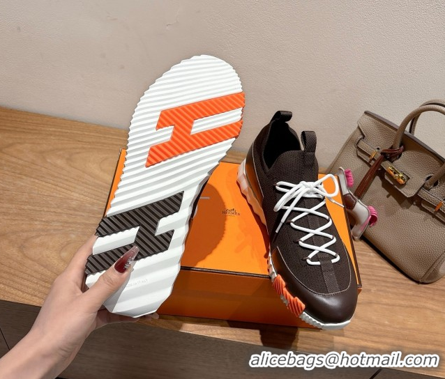 Perfect Hermes Lift slip-on sneakers in in knit and smooth calfskin Dark Brown 2025 H252003