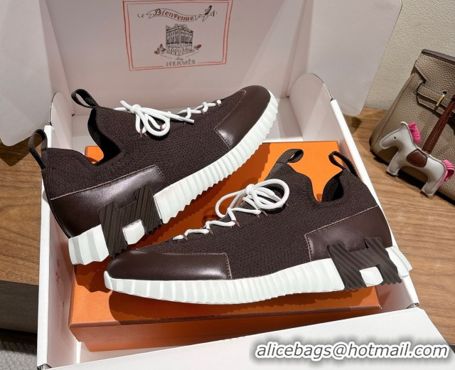 Perfect Hermes Lift slip-on sneakers in in knit and smooth calfskin Dark Brown 2025 H252003
