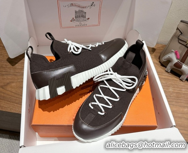 Perfect Hermes Lift slip-on sneakers in in knit and smooth calfskin Dark Brown 2025 H252003