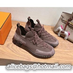 Pretty Style Hermes Lift slip-on sneakers in in knit and suede Dark Brown 2025 H252003