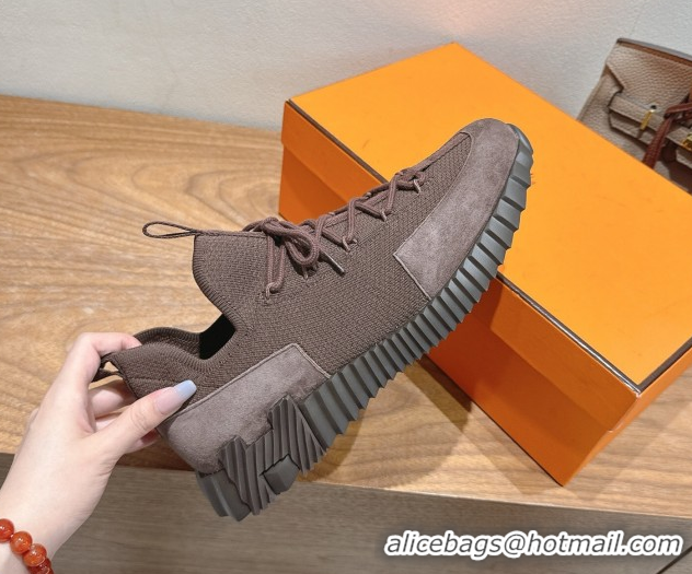 Pretty Style Hermes Lift slip-on sneakers in in knit and suede Dark Brown 2025 H252003