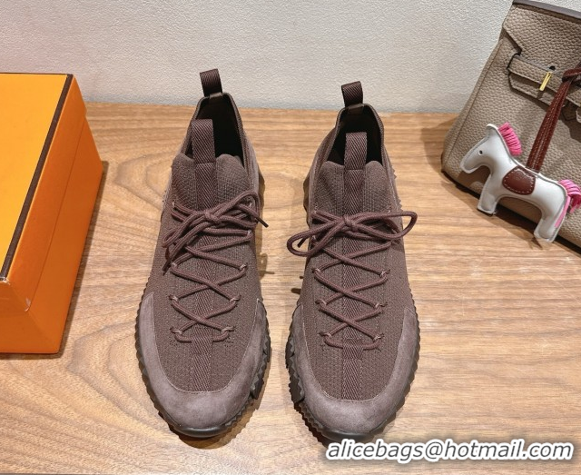 Pretty Style Hermes Lift slip-on sneakers in in knit and suede Dark Brown 2025 H252003