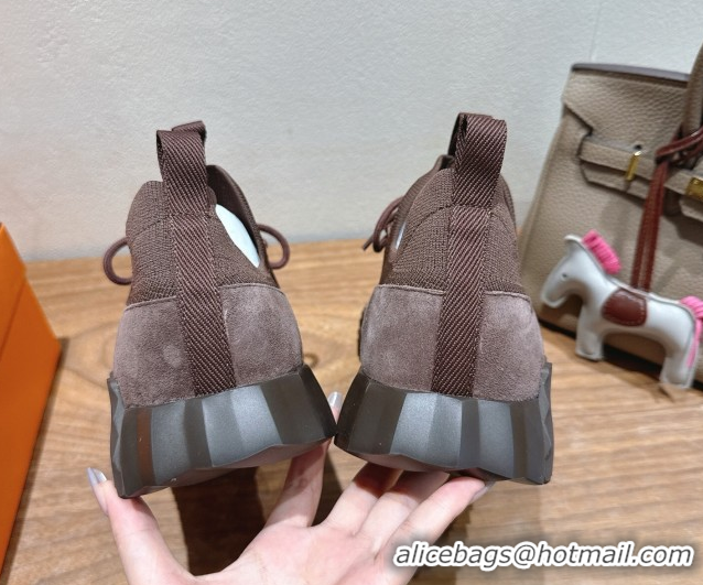 Pretty Style Hermes Lift slip-on sneakers in in knit and suede Dark Brown 2025 H252003