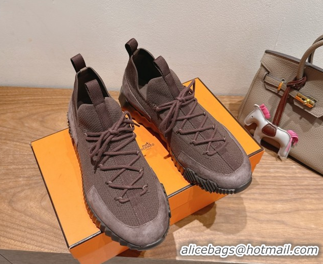 Pretty Style Hermes Lift slip-on sneakers in in knit and suede Dark Brown 2025 H252003