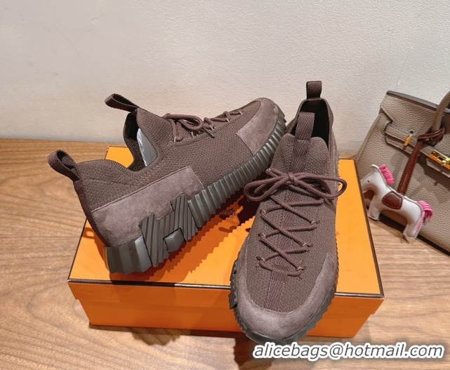Pretty Style Hermes Lift slip-on sneakers in in knit and suede Dark Brown 2025 H252003
