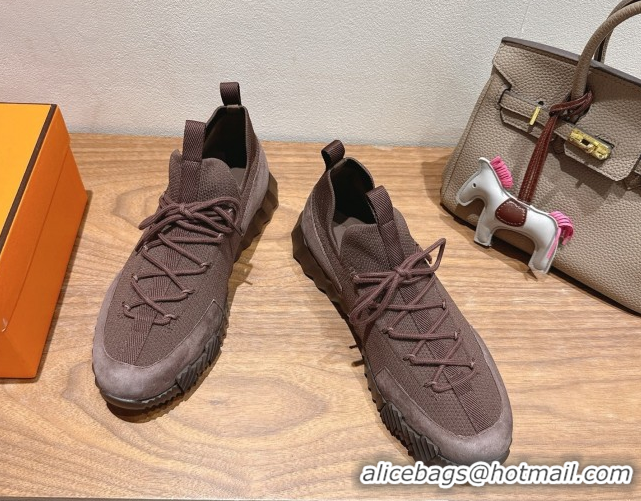 Pretty Style Hermes Lift slip-on sneakers in in knit and suede Dark Brown 2025 H252003