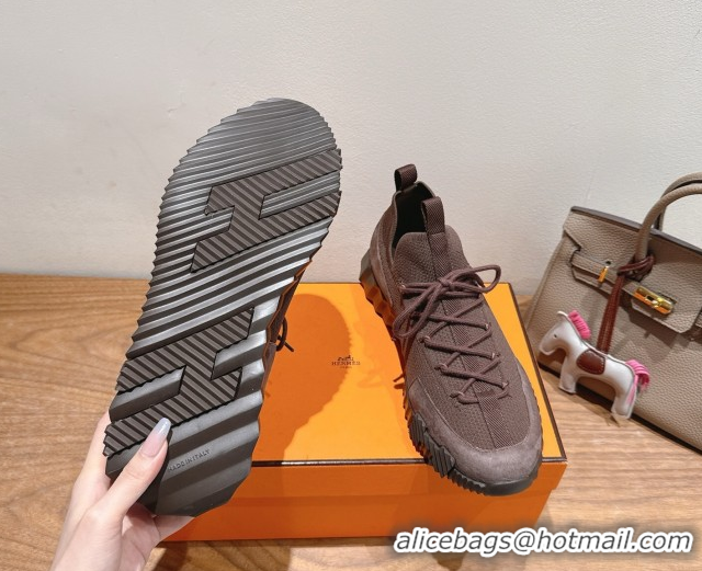 Pretty Style Hermes Lift slip-on sneakers in in knit and suede Dark Brown 2025 H252003