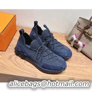 Top Grade Hermes Lift slip-on sneakers in in knit and suede Navy Blue 2025 H252003