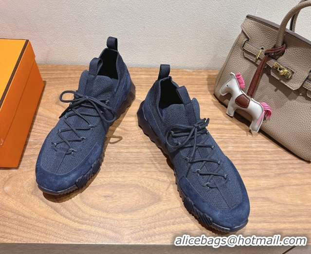 Top Grade Hermes Lift slip-on sneakers in in knit and suede Navy Blue 2025 H252003