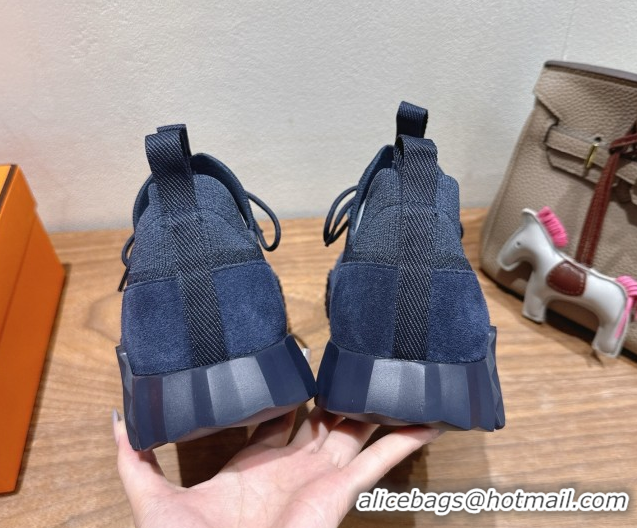 Top Grade Hermes Lift slip-on sneakers in in knit and suede Navy Blue 2025 H252003