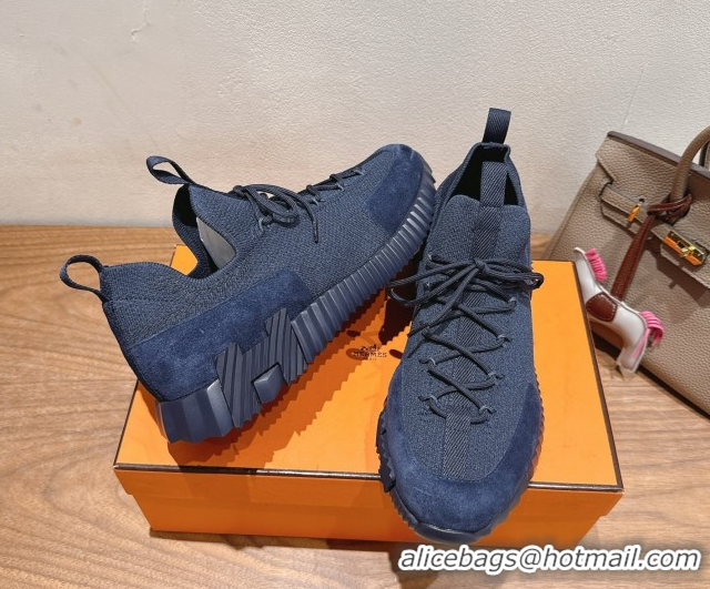 Top Grade Hermes Lift slip-on sneakers in in knit and suede Navy Blue 2025 H252003