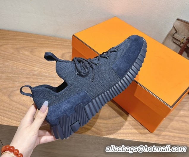 Top Grade Hermes Lift slip-on sneakers in in knit and suede Navy Blue 2025 H252003