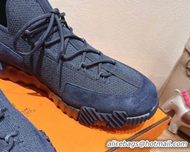 Top Grade Hermes Lift slip-on sneakers in in knit and suede Navy Blue 2025 H252003